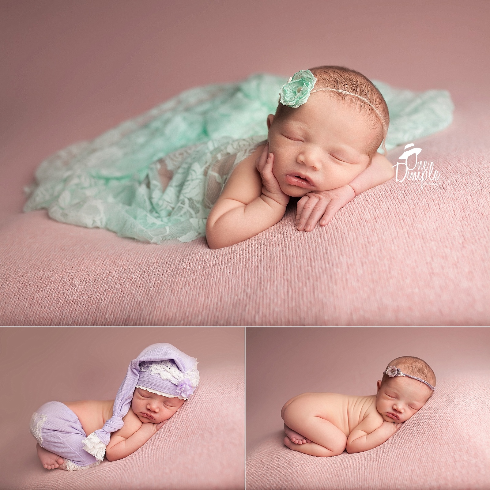 Sweet newborn in pink and teal