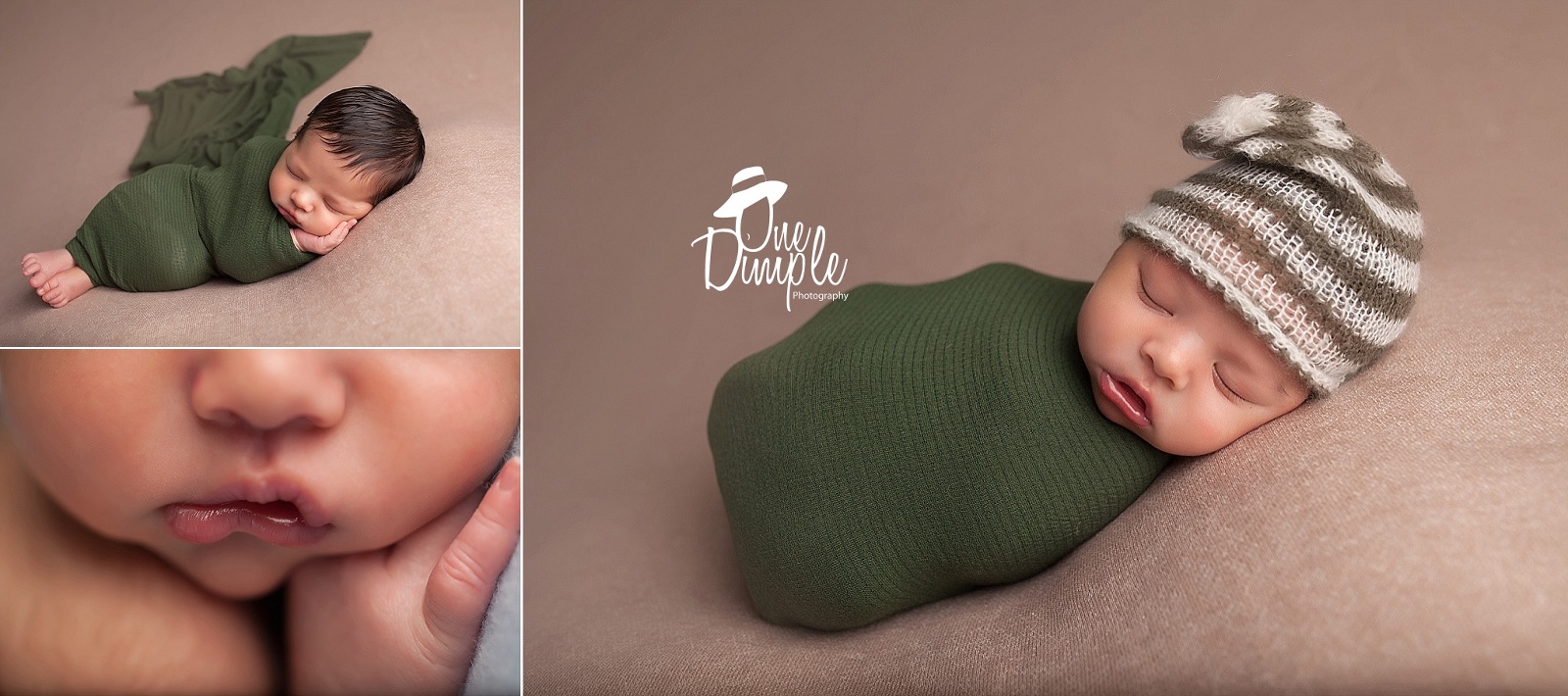 Newborn wrapped in green