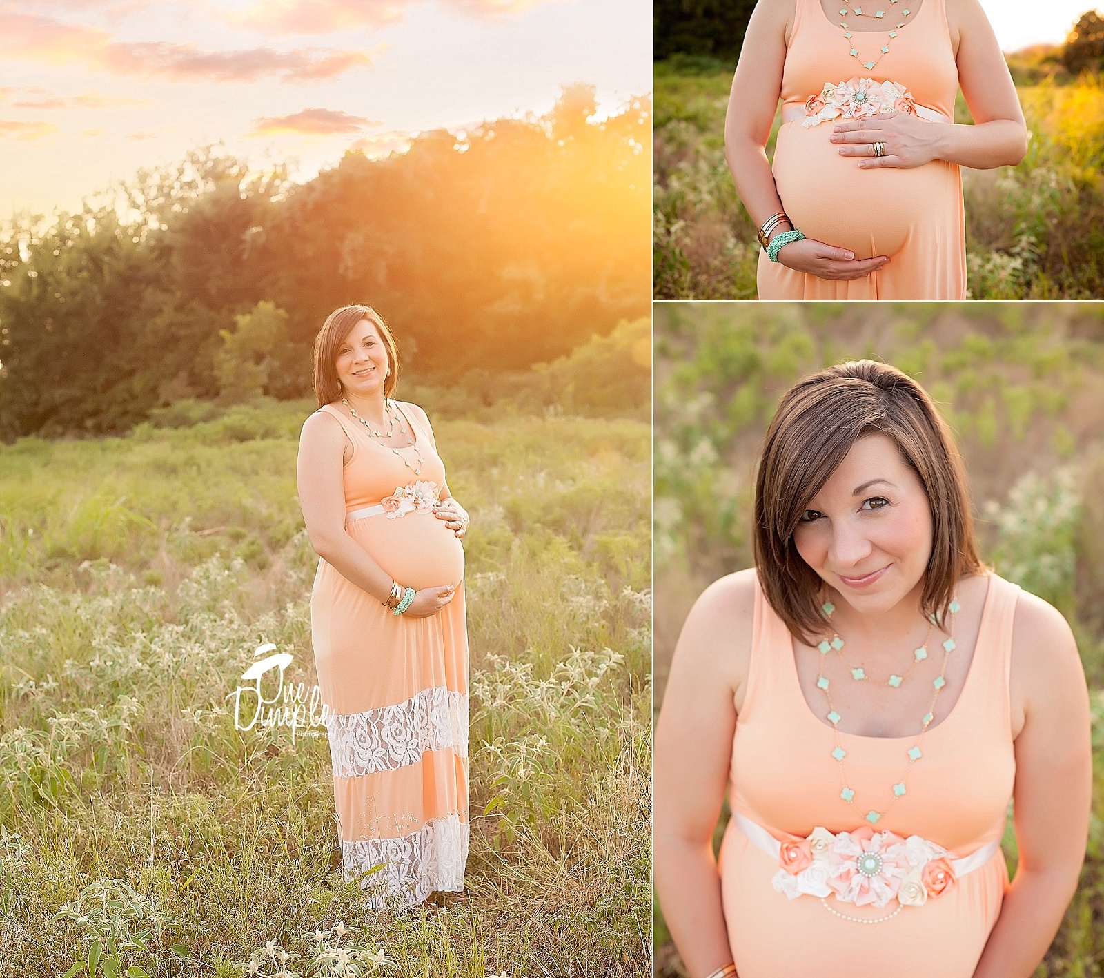 mom dressed in orange out for maternity shot