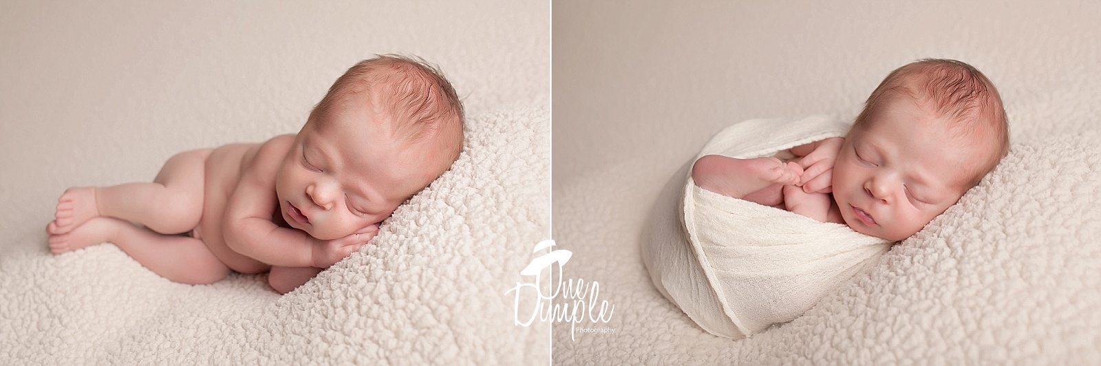Newborn wrapped in cream wrap