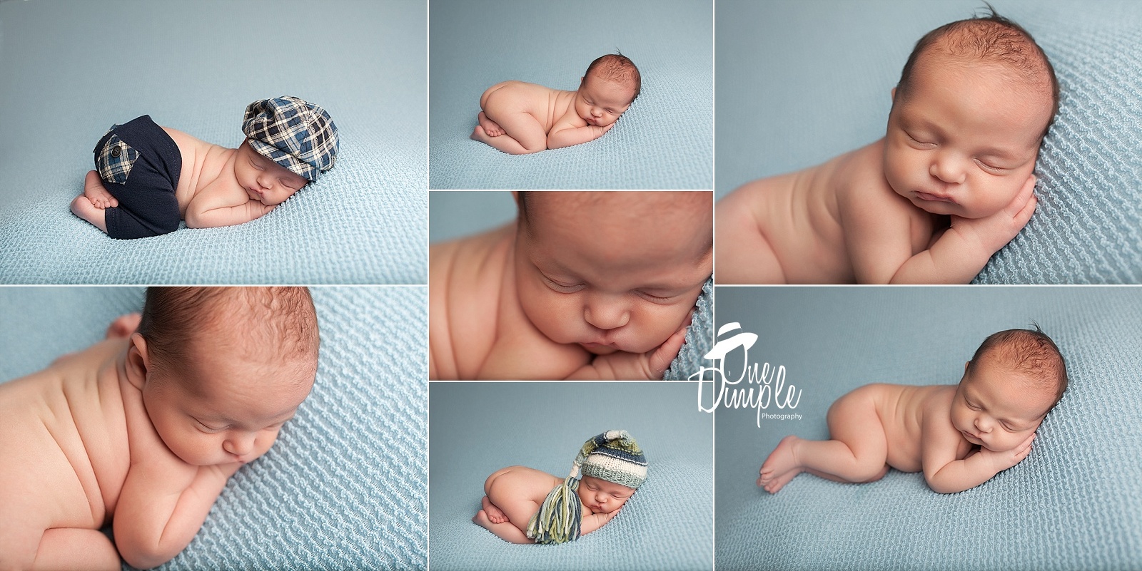 Newborn session with blue green and cream