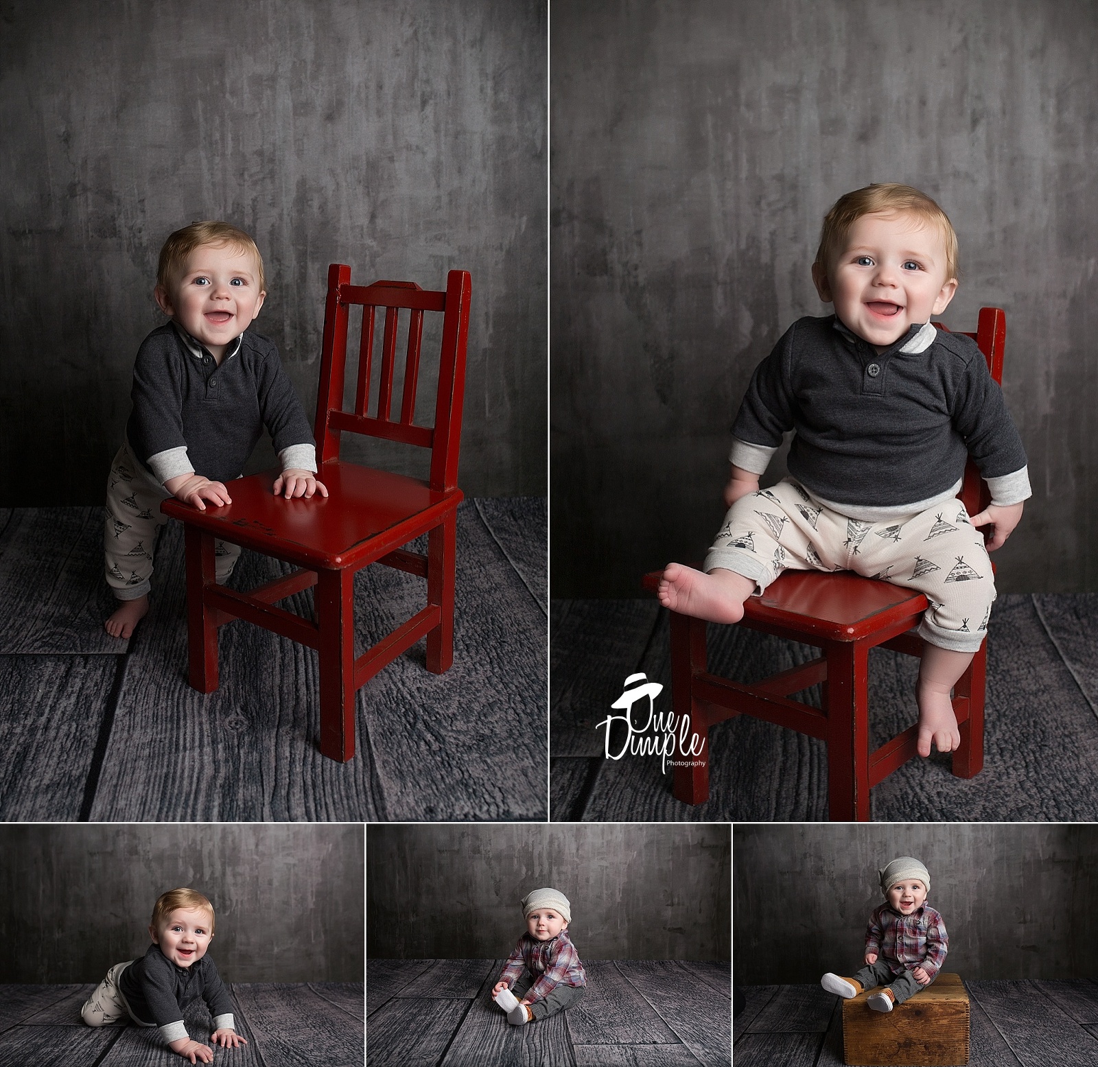 Little boy in red chair full of smiles
