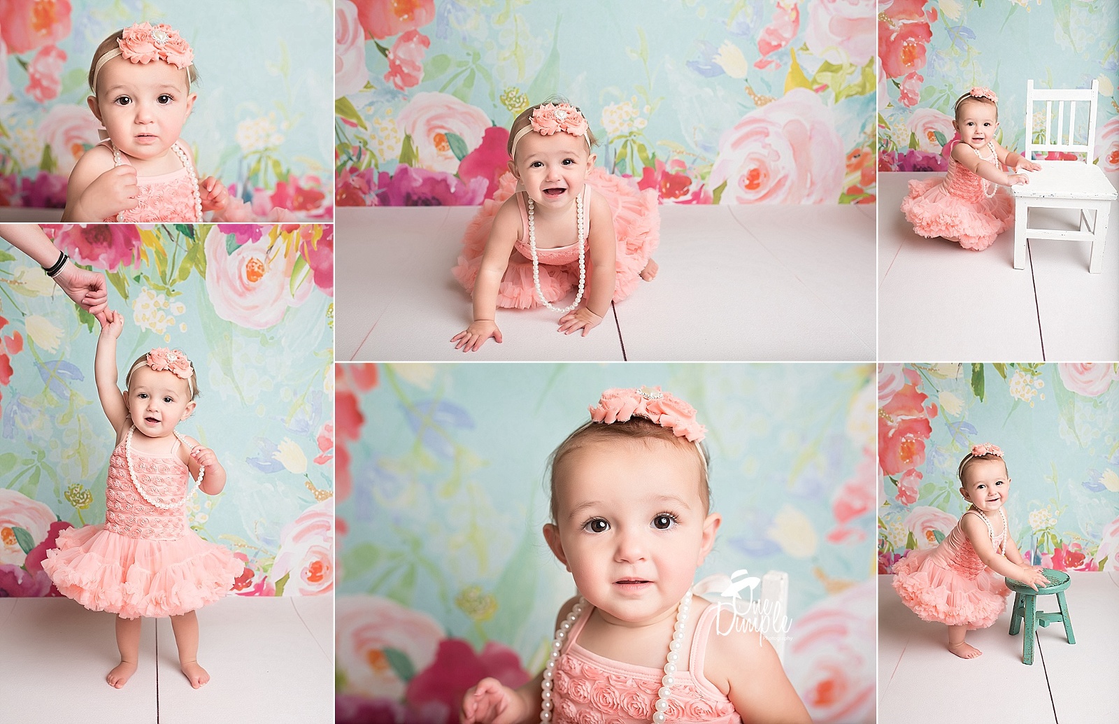 1 year old and floral backdrop