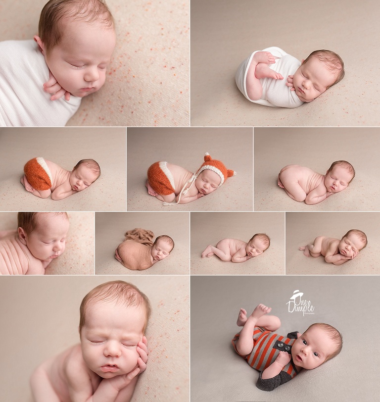 One Dimple Photography DFW In-Home Posed Newborn Session with Baby Boy in fox outfit. 