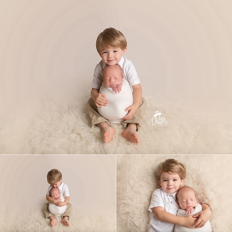 One Dimple Photography DFW In-Home Newborn Photographer older brother kissing newborn brother 