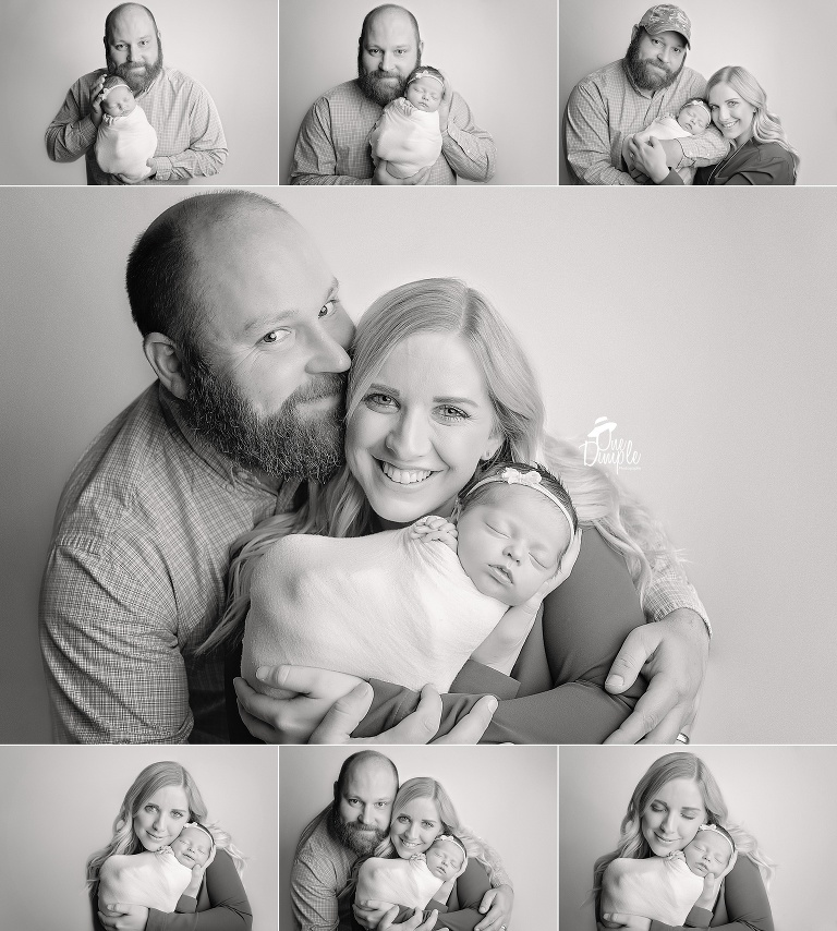 One Dimple Photography is a DFW, Southlake, Trophy Club, Grapevine, Keller newborn photographer. In-Home Newborn Session black and white family with newborn photos