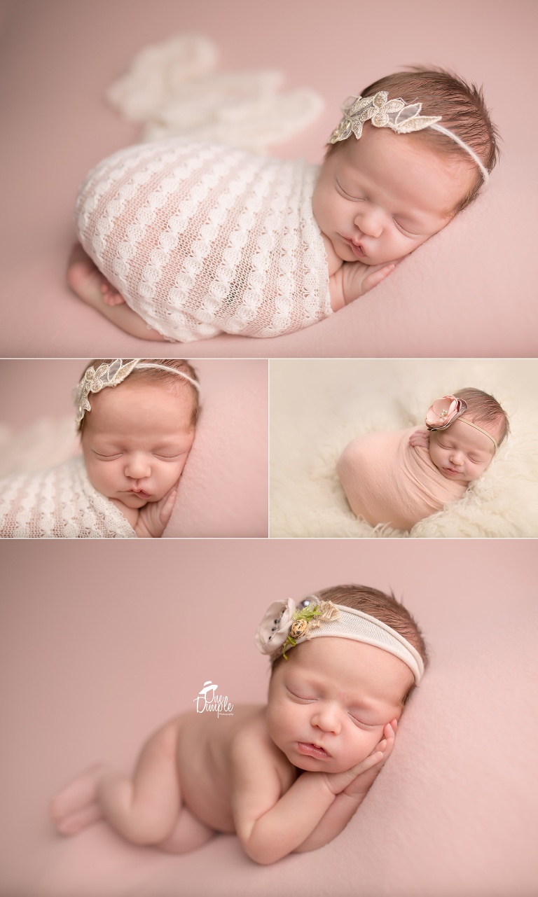 One Dimple Photography is a DFW, Southlake, Trophy Club, Grapevine, Keller newborn photographer. In-Home Newborn Session in blush pink and mint color scheme.