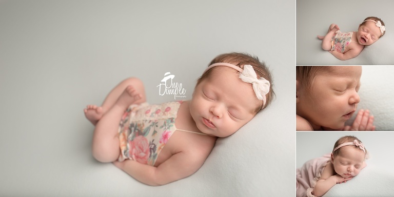 One Dimple Photography is a DFW, Southlake, Trophy Club, Grapevine, Keller newborn photographer. In-Home Newborn Session in blush pink and mint color scheme.