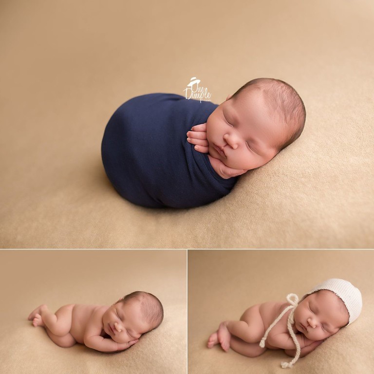 Dallas Newborn Photographer baby in wrapped pose and side lying pose